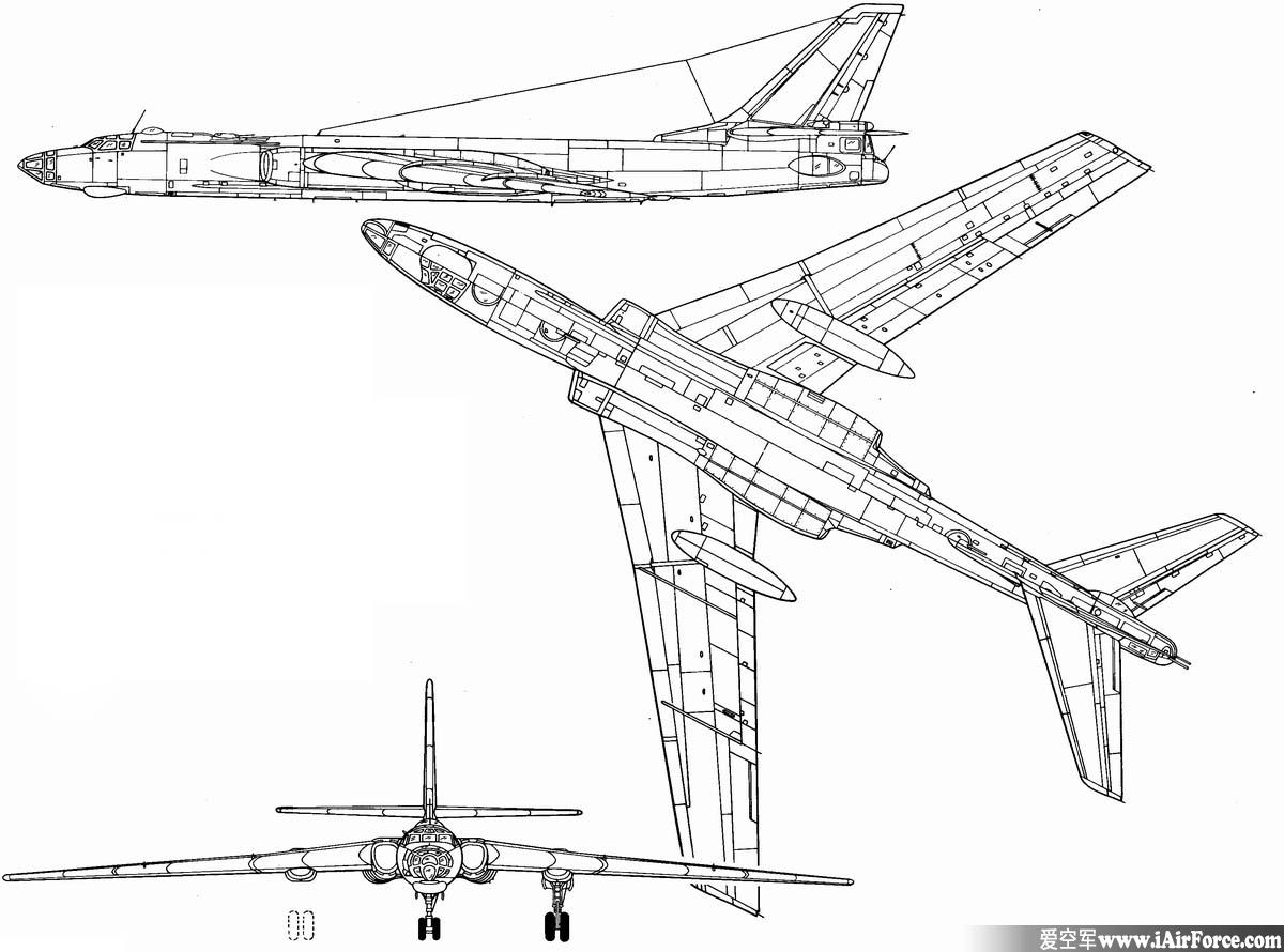 轰-6 轰炸机 (H-6,轰6) 三视图