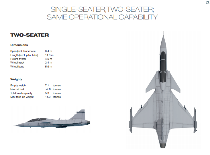 JAS-39 鹰狮 双座型 三视图