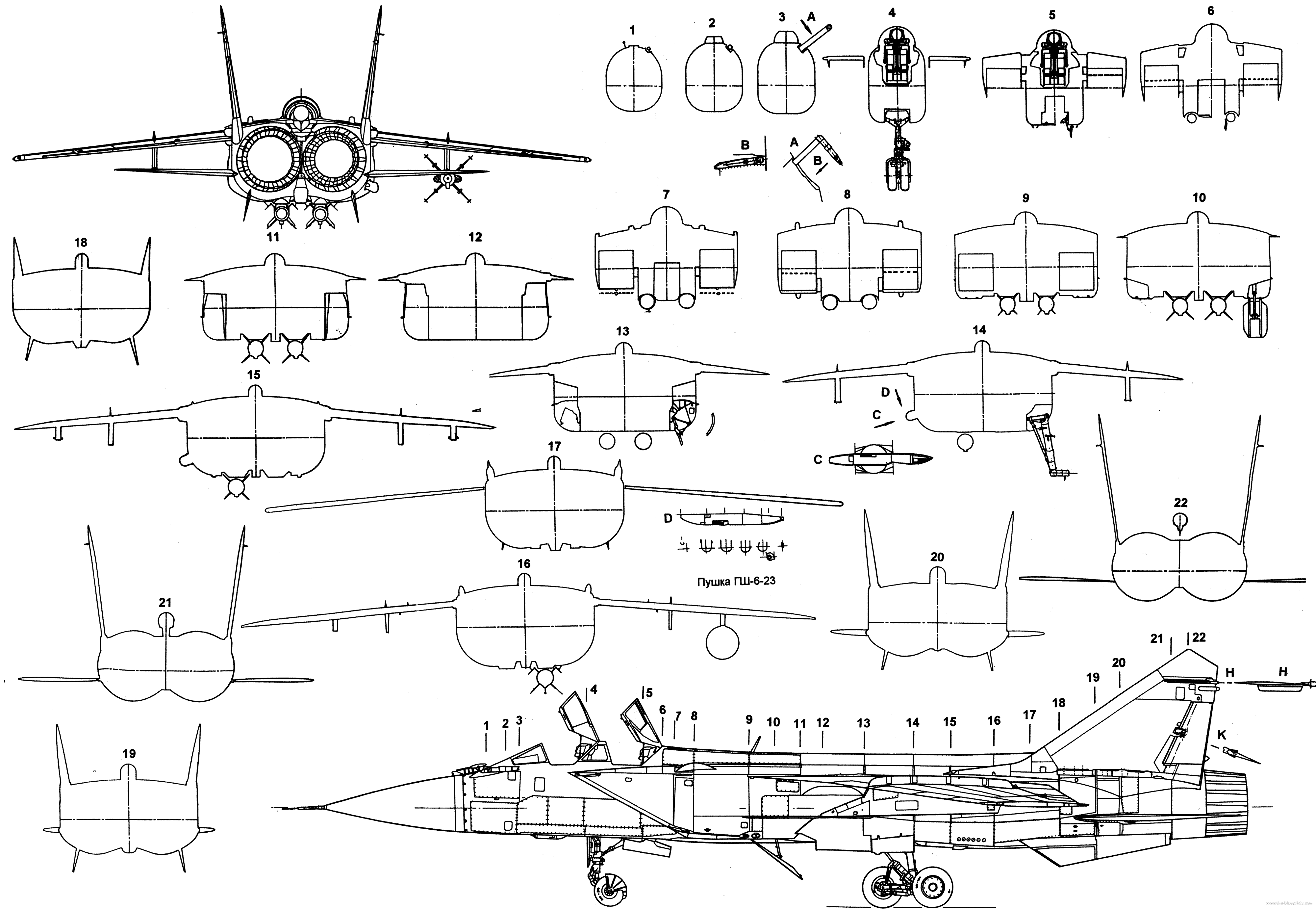 米格-31 战斗机  Mig-31 剖面图 截面图