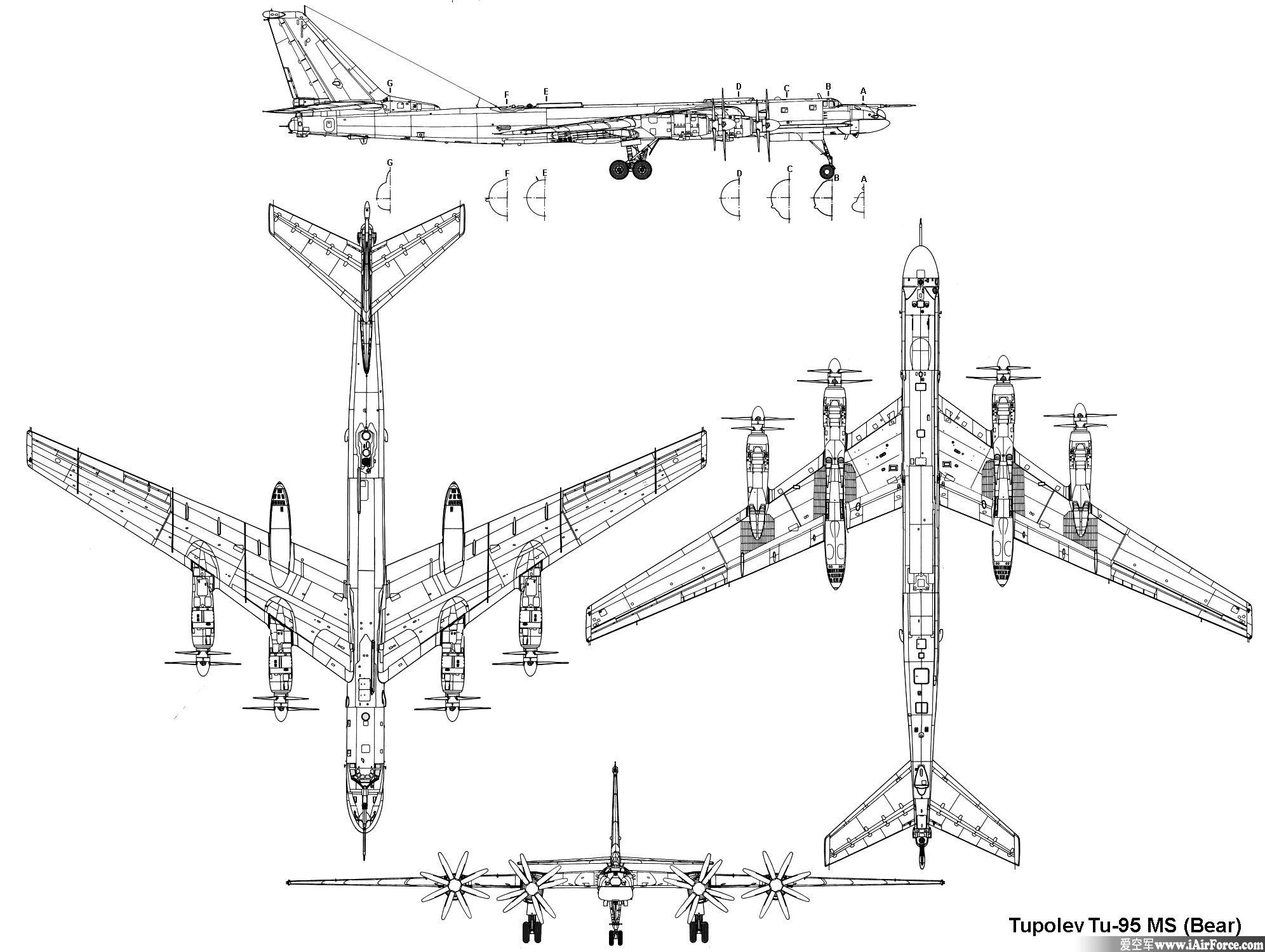 图-95(Tu-95) 战略轰炸机 三视图